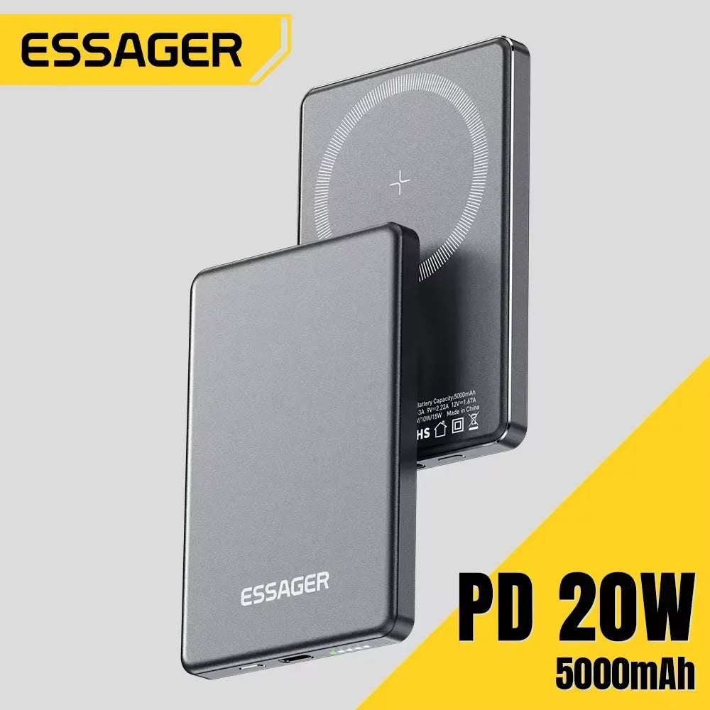 Power Bank Essager magnético inalámbrico ultrafino de 20 W y 5000 mAh – Batería externa