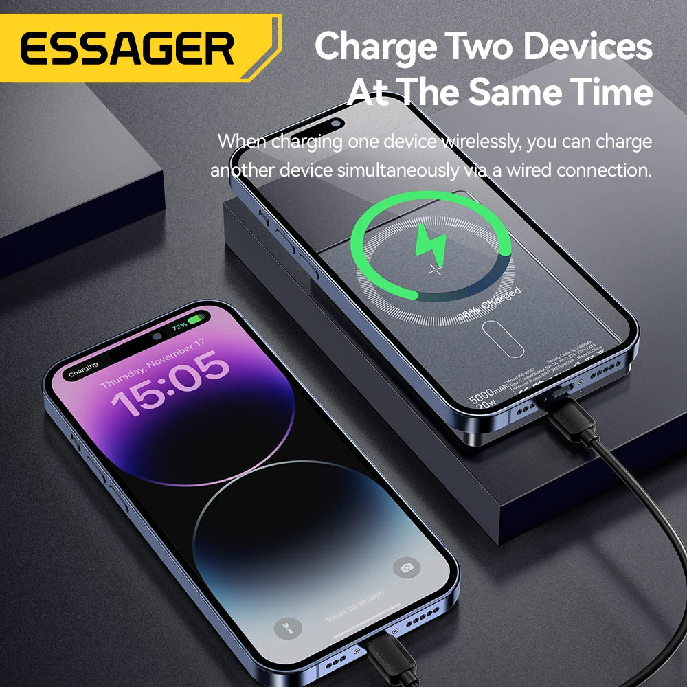 Power Bank Essager magnético inalámbrico ultrafino de 20 W y 5000 mAh – Batería externa