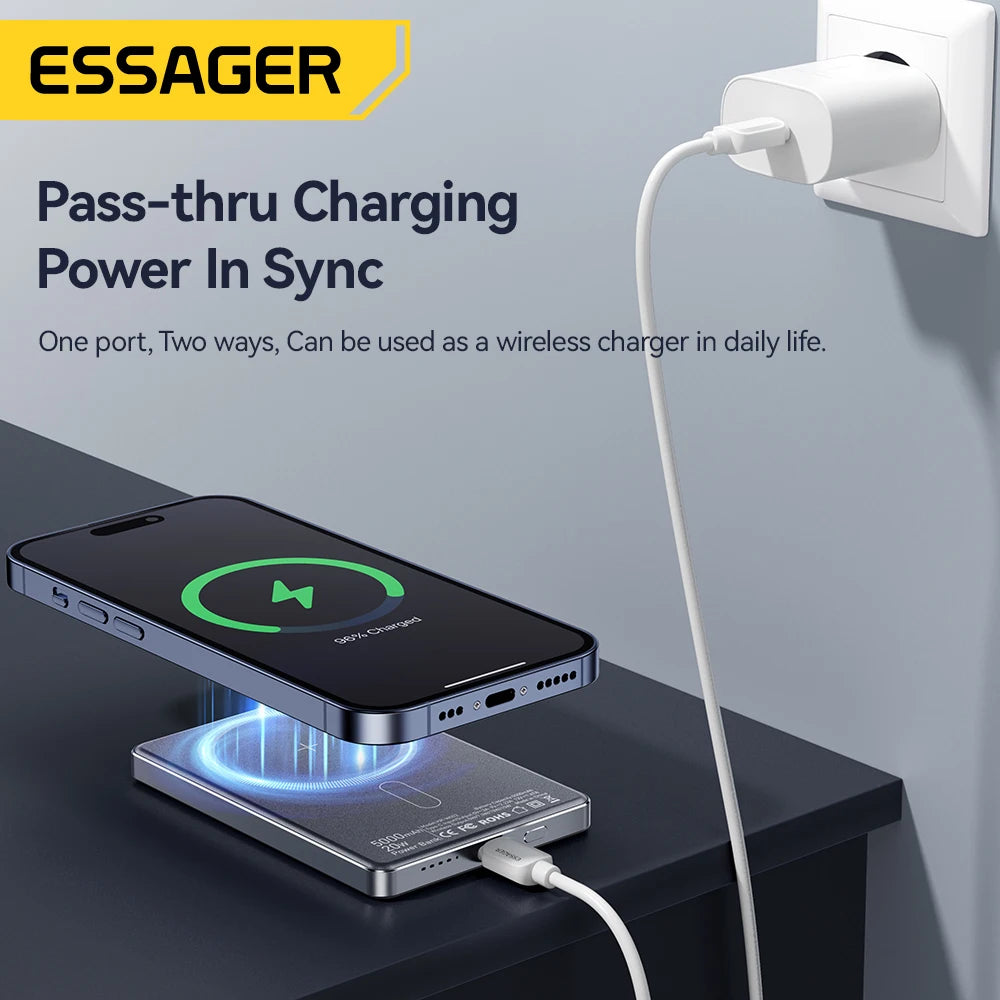 Power Bank Essager magnético inalámbrico ultrafino de 20 W y 5000 mAh – Batería externa